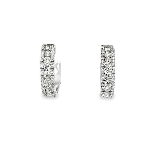 Lady's White 14 Karat Diamond Three Row Hoop Earrings With 98 = 1.00Tw
