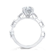 14K White Gold Round Diamond Engagement Ring Mounting With 9 Diamonds
