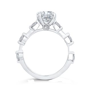 14K White Gold Round Diamond Engagement Ring Mounting With 9 Diamonds