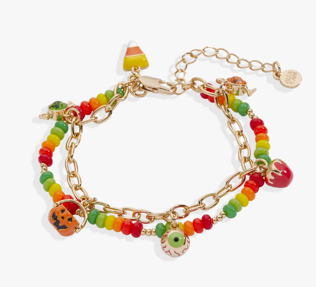 Sterling Silver Yellow Gold Plated and Bead Trick of Treat Charm Brace