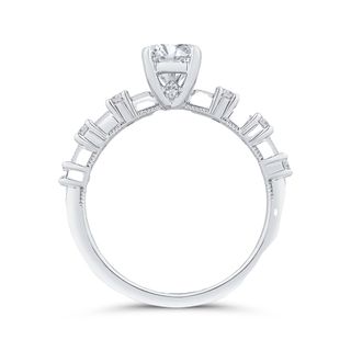 Oval Diamond Engagement Ring In 14K White Gold Mounting With 9 Diamond