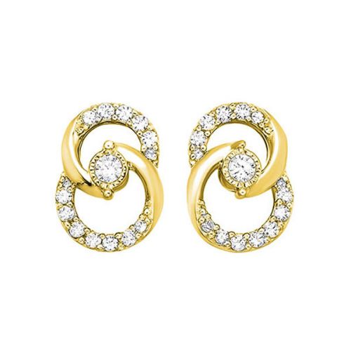 14Kt Yellow Gold Diamond Locking Circle Earrings With 26 Round Diamond