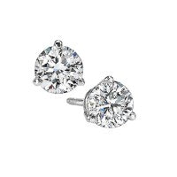 14Kt White Gold 3 Prong Stud Earrings With 2 Round Diamonds .50Ct Tdw Si3 GH
