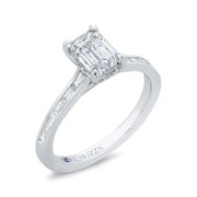 14K White Gold Emerald Cut Diamond Solitaire Engagement Ring Mounting