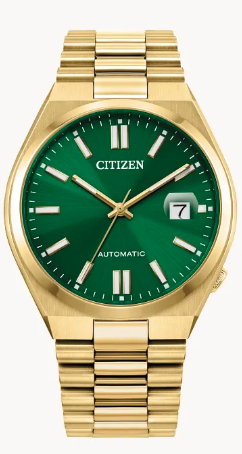 Yelow Stainless Steel Men's Citizen Watch With Date Window And Green D