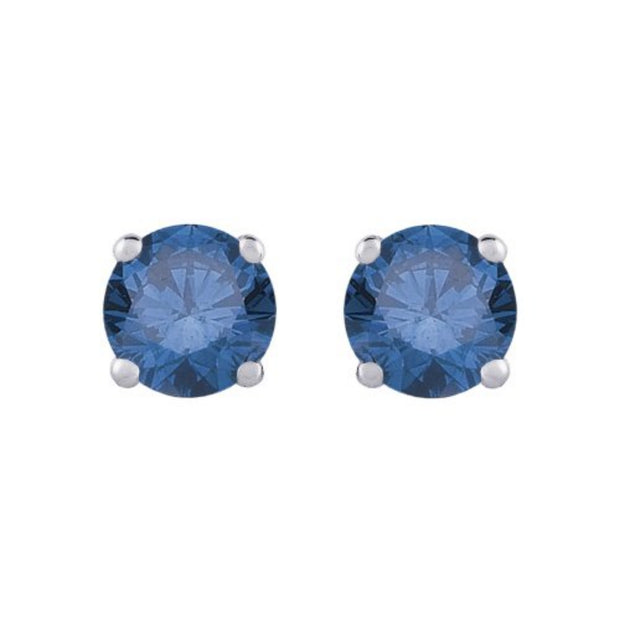 14 Kt White Gold .30 Tdw Blue Diamond Stud Earrings With Friction Post