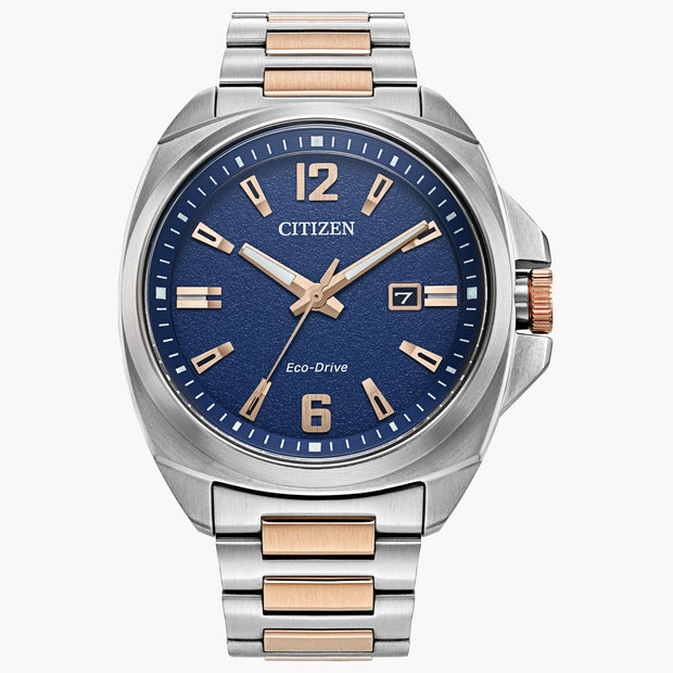 Men's Two-Tone Timepiece Effortlessly Combines Classic Design With Contemporary Styling And Features A Silver-Tone Stainless Steel Case With A Blue 3-Hand Dial With Date, Rose Gold-Tone Accents, And A Sapphire Crystal.