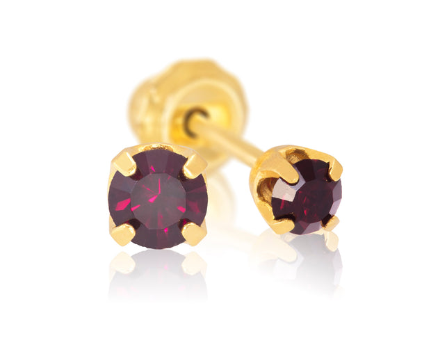 14k Yellow Gold 3mm Garnet Piercing Studs