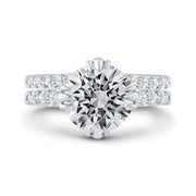 14K White Gold Round Cut Diamond Engagement Ring Mounting With 9 Diamo