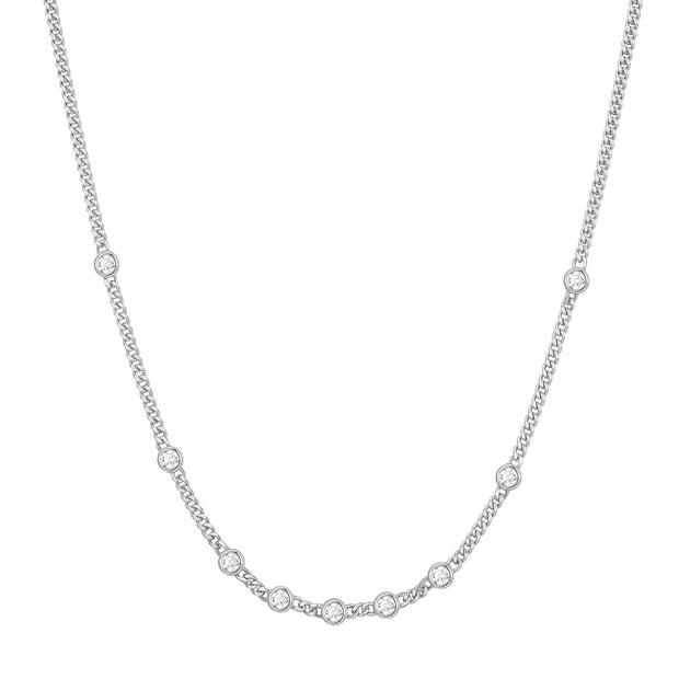 Sterling Silver  Multi Station Round CZ Chain Necklace