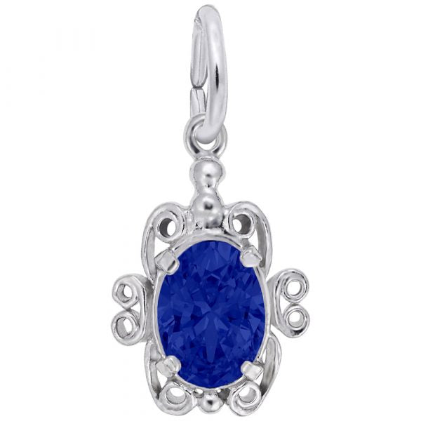 Sterling Silver September Birthstone Charm With Synthetic Sapphire Stone.