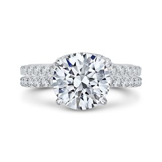 14K White Gold Round Diamond Engagement Ring Mounting With 49 Diamonds