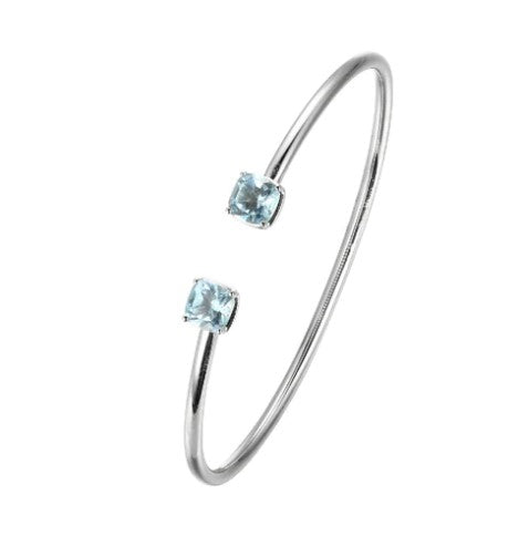 Sterling Silver Elle "Marble" Rhodium Plated 6Mm Genuine Blue Topaz Cu