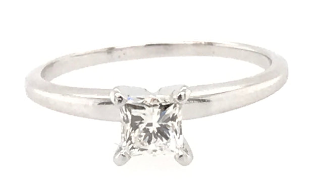 14kt White Gold Four Prong Solitaire With 1 Princess Cut Diamond = .65ct, SI1 GRetail 2779  Estate 2199