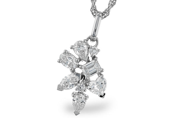 14kt White Gold Diamond Necklace With 8 Various Shaped Diamonds .90tdw