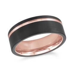 Black Tungsten Band 8mm With Rose Plated Stripe Center Size 10