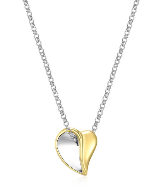 Sterling Silver ELLE "Amour" Rhodium and Yellow Gold-Plated Necklace o