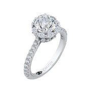 14K White Gold Round Cut Diamond Halo Engagement Ring Mounting With 39