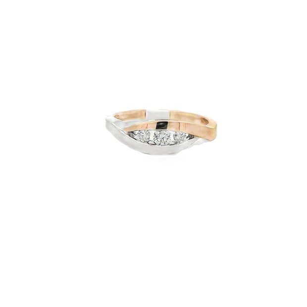 Lady's Tt White & Yellow 14 Karat Diamond Fashion Ring Size 7 With 3 =