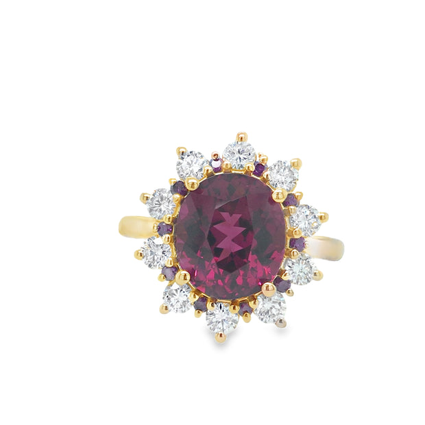 14Kt Yellow Gold Ring With 10 Round Treated Purple Diamonds .10Ct , 10