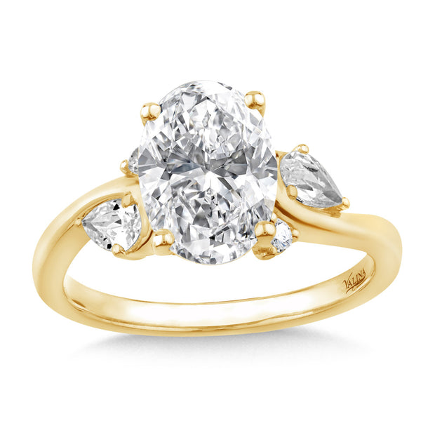 14kt Yellow Gold RIng With 16 Round Diamonds and 2 Pear Shaped Diamond