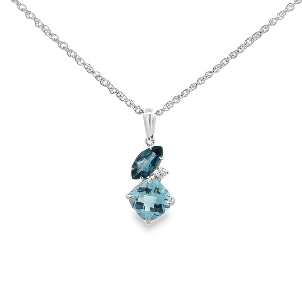 Lady's White 14 Karat Blue Topaz Pendants Length 18 With One = 1.74Ct