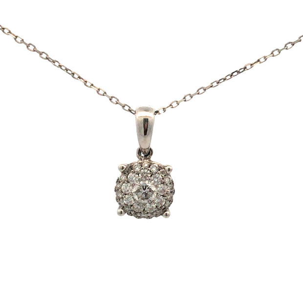 14kt White Gold Circle Cluster Pendant With 28 Round Diamonds .40tdw