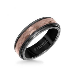 7mm Tungsten Band With Hammered Espresso Center And Black Outside.
