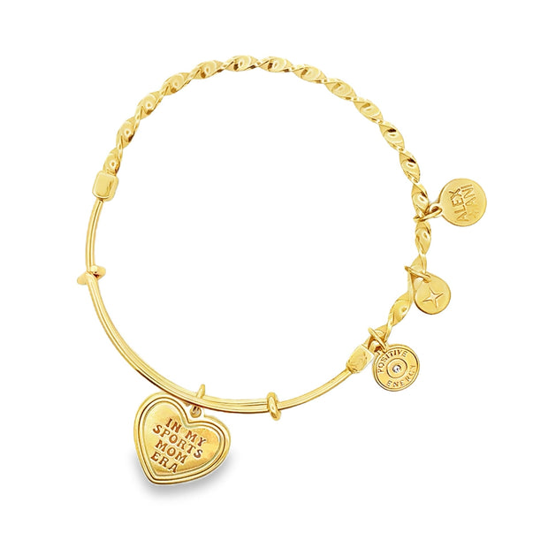 "In My Sports Mom Era" Heart Charm Yellow Tone Twist Bangle