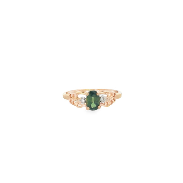 Vintage 14Kt Yellow Gold Ring Set With One 6X4 Oval Green Sapphire And