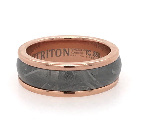 Men's 8mm Rose Tungsten Band  With Meteorite Insert