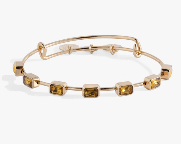 November Birthstone Emerald Cut  Crystal Yellow Tone Bangle