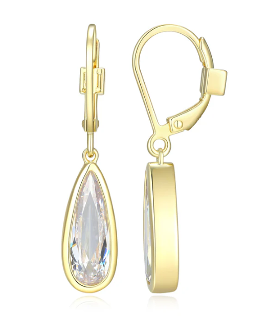 Sterling Silver 14kt Yellow Gold Plated Lustre Teardrop Leverback Drop