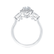 14K White Gold Round Diamond Floral Halo Engagement Ring With 36 Diamo