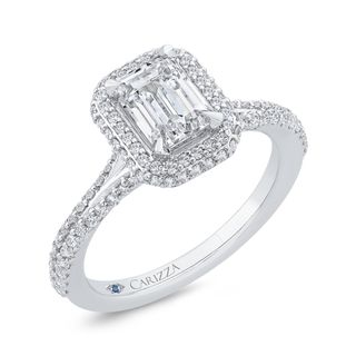 14K White Gold Emerald Cut Diamond Engagement Ring Mounting With And 1