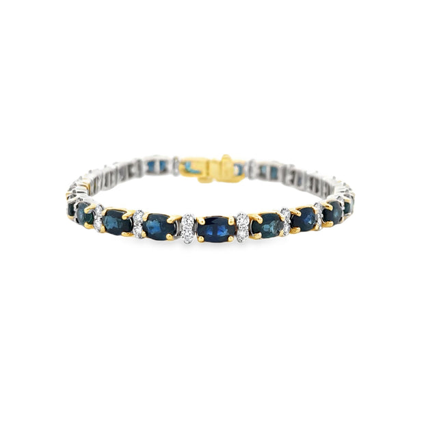 Lady's Yellow 14 Karat Sapphire & Diamond Tennis Bracelet Length 7 Wit