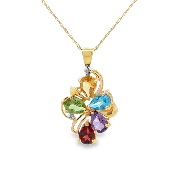 Vintage 10Kt Yellow Gold 20 Inch Long Necklace With A Pendant Set With