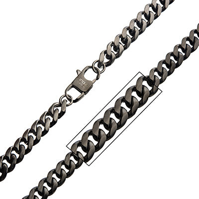 Men's Stainless Steel Gun Metal Brushed Curb Chain Necklace. 22 inch long.