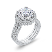 14K White Gold Halo-Style Split Shank Engagement Ring with 125 RBC Dia