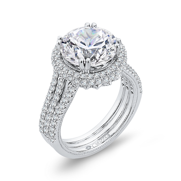 14K White Gold Halo-Style Split Shank Engagement Ring with 125 RBC Dia