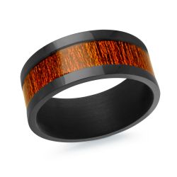 BlackTantalum Band With Wood Center Finish 9mm Size 11