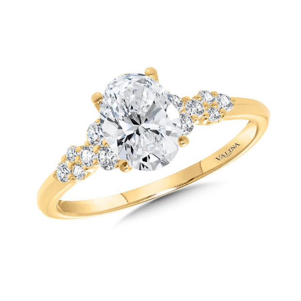 14kt Yellow Gold Ring With 12 Round Side Diamonds .33ct and Oval CZ Ce