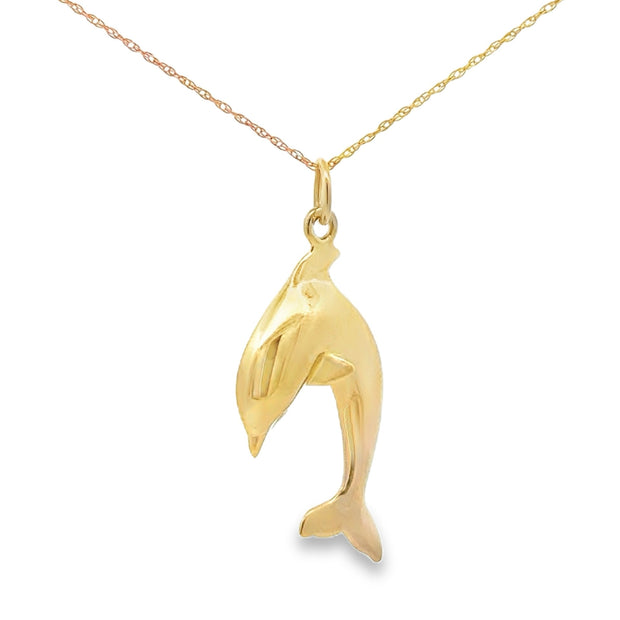 Vintage 14 Karat Yellow Gold Dolphin Pendant And 18 Inch Chain Weigihn