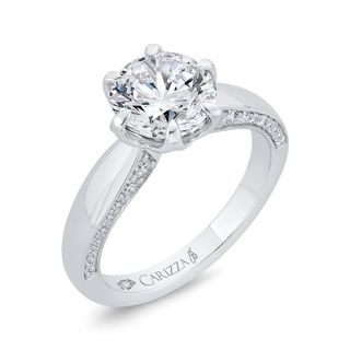 14K White Gold Round Cut Diamond Engagement Ring Mounting With 37 Roun