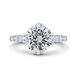 14K White Gold Round Cut Diamond Engagement Ring Mounting With 9 Diamo