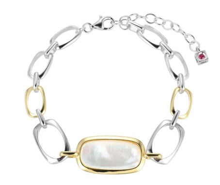 Sterling Silver Elle "Allure" Rhodium And Yellow Gold Plated Mop Brace