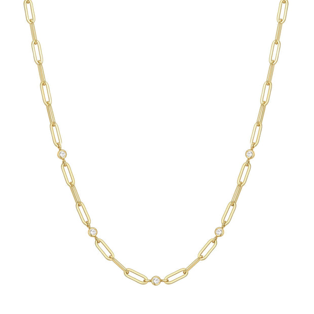 Sterling Silver Yellow Gold Plated CZ Bezel Station Paper Clip Chain N