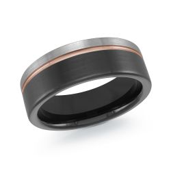 Black Tungsten Band 8mm With Grey and Rose Plated Stripe Center Size 1