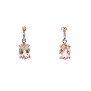 14kt Rose Gold Dangle Earrings With Oval Morganite 1.10ct and 10 Round