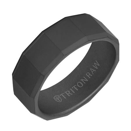8mm Raw Black Tungsten Faceted Band
